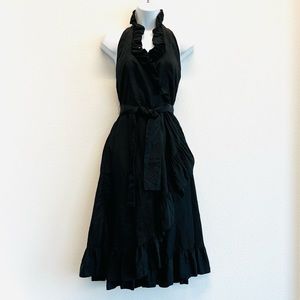 Albert Capraro Vintage Black Ruffle Edge Halter Wrap Dress
